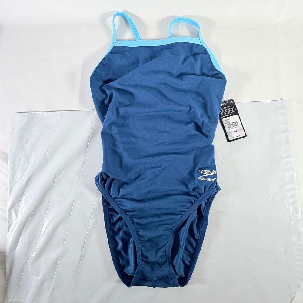 Speedo Endurance+ One Piece Athletic Swimsuit Navy‎ Blue Size 6/32 NWT